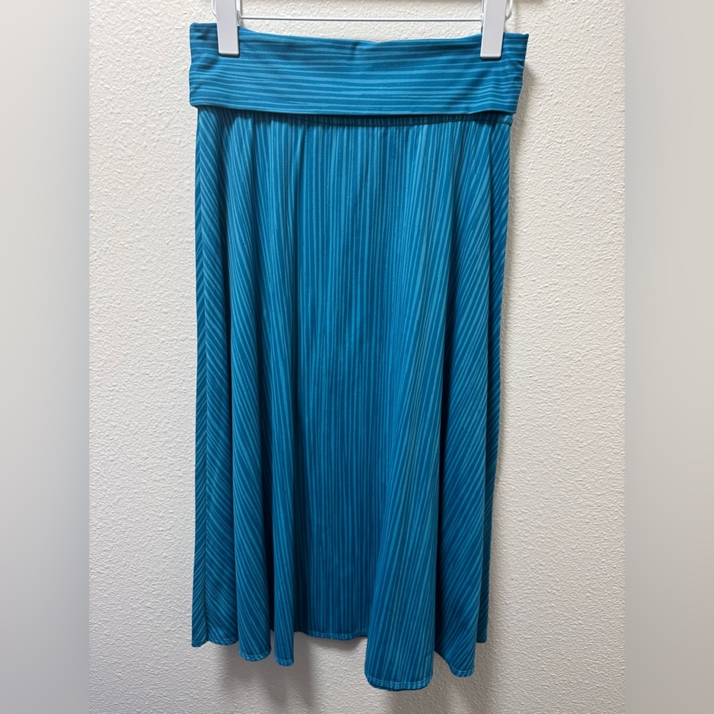 Patagonia Striped Midi Skirt Fold Over Waist Stretchy A-Line Turquoise Medium